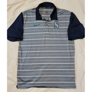 NIKE DRI FIT SEATTLE MARINERS SHORT SLEEVE GRAY/WHITE STRIPED MENS POLO SZ SMALL